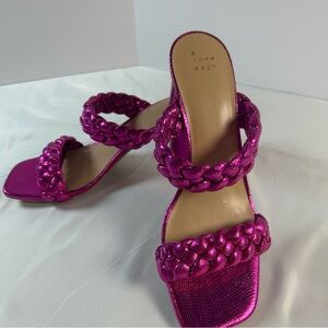 A New Day Women's Metallic Pink , Basil Mule Braided Sandals Heels, Size 11